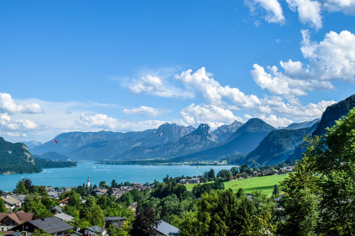 Wolfgangsee Panorama mit Bergen